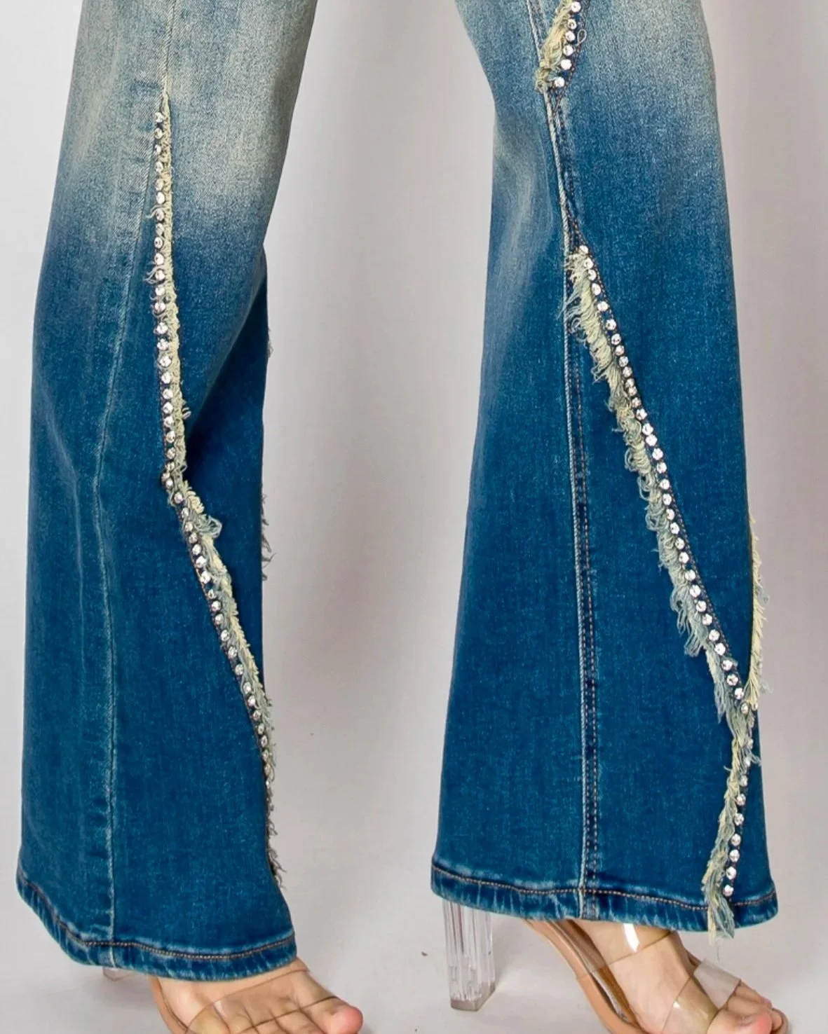 Nina Rossi Jeans - Embellished Nailhead Acid Wash Jeans