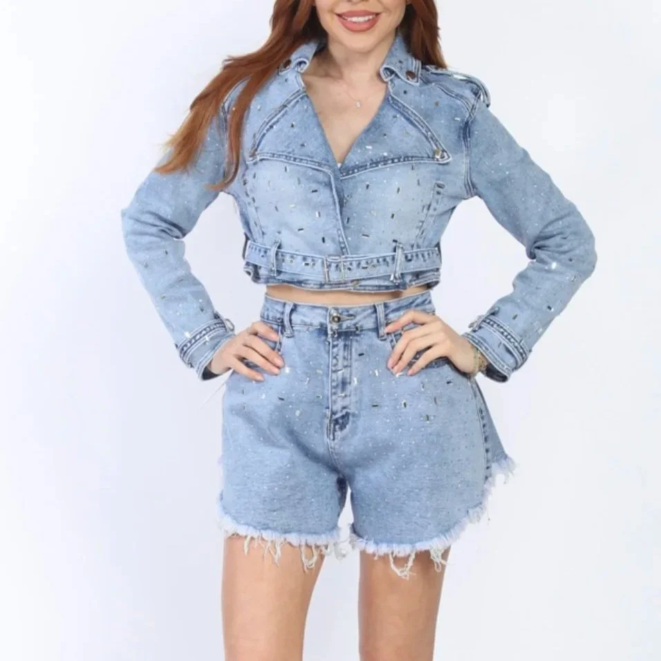 Nina Rossi Jeans - Acid Wash Embellished Jacket