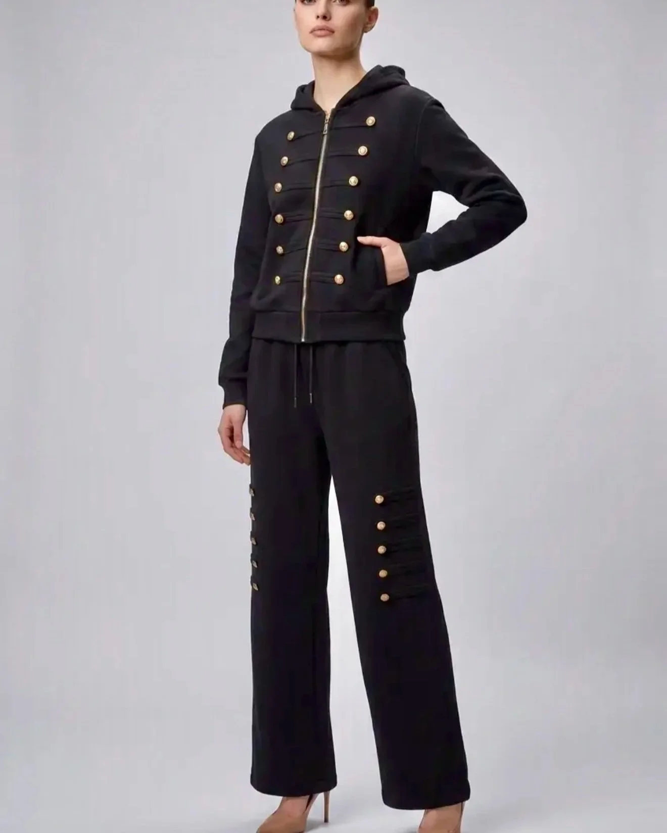 LINZY - Military Detail Hooded Lounge Set