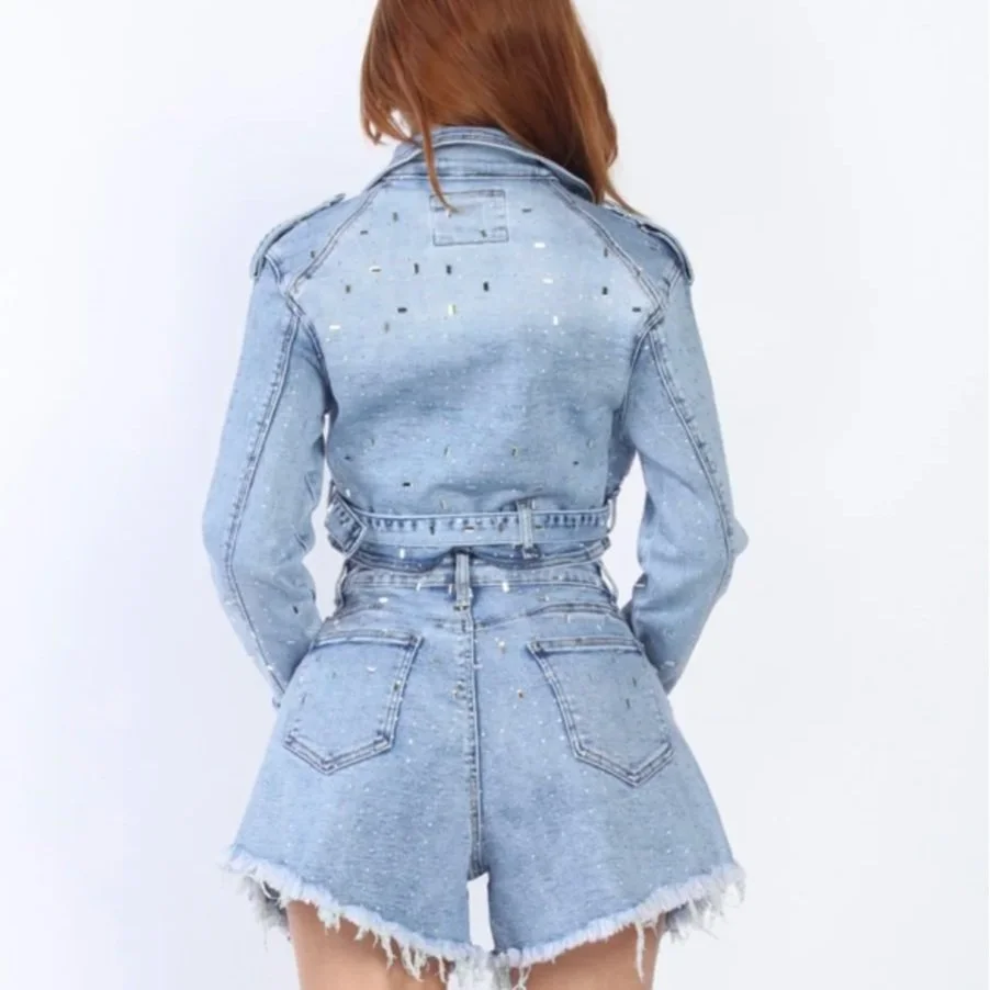 Nina Rossi Jeans - Acid Wash Embellished Jacket