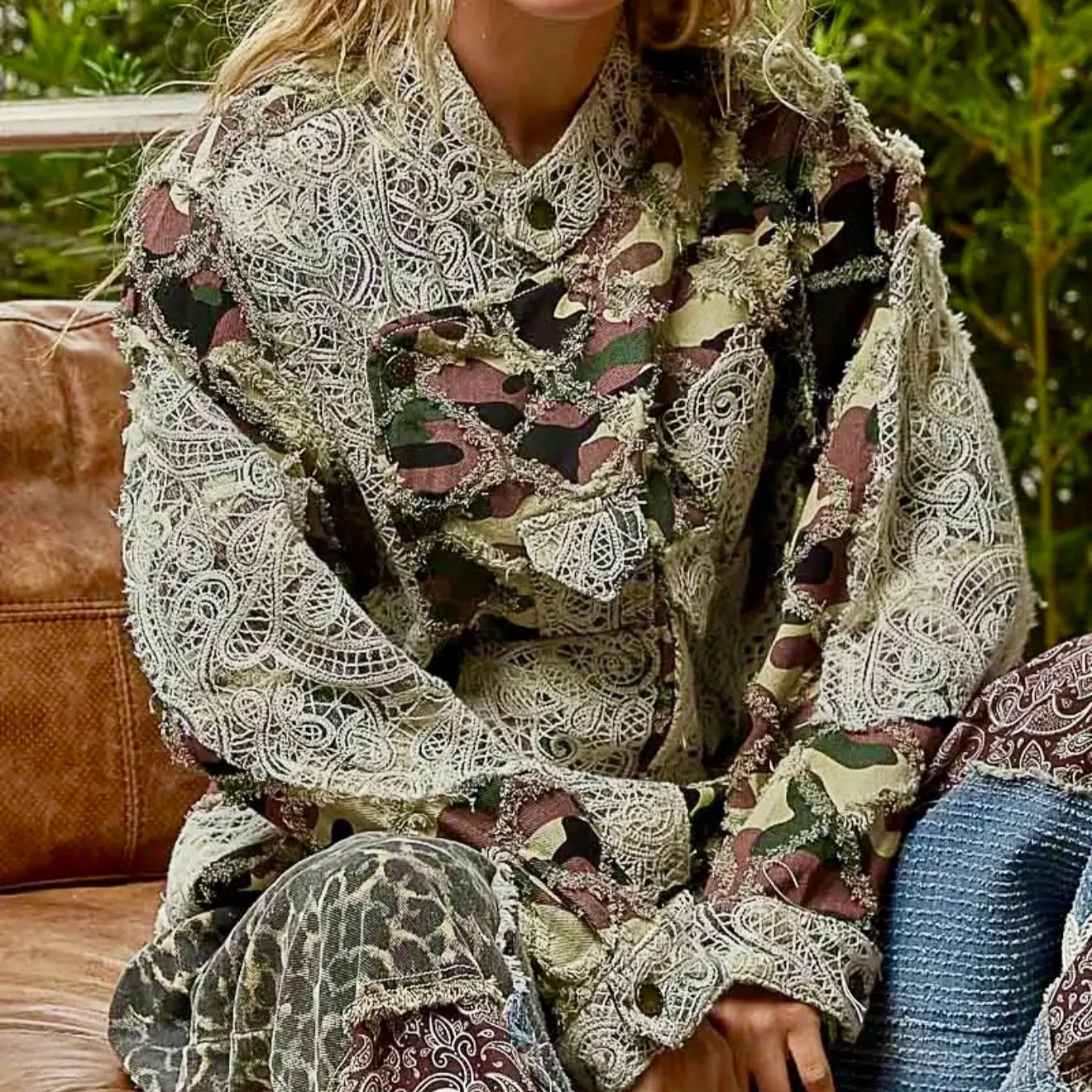 POL - Lace Trimmed Camo Motorcycle Jacket