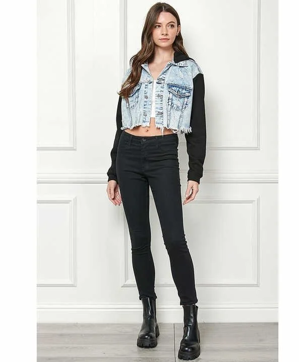 Contrast Cropped Denim Hood Jacket New With Tags Veveret