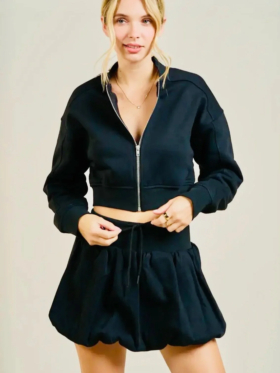 ANWND - Bubble Skirt & Cropped Zip-Up Set