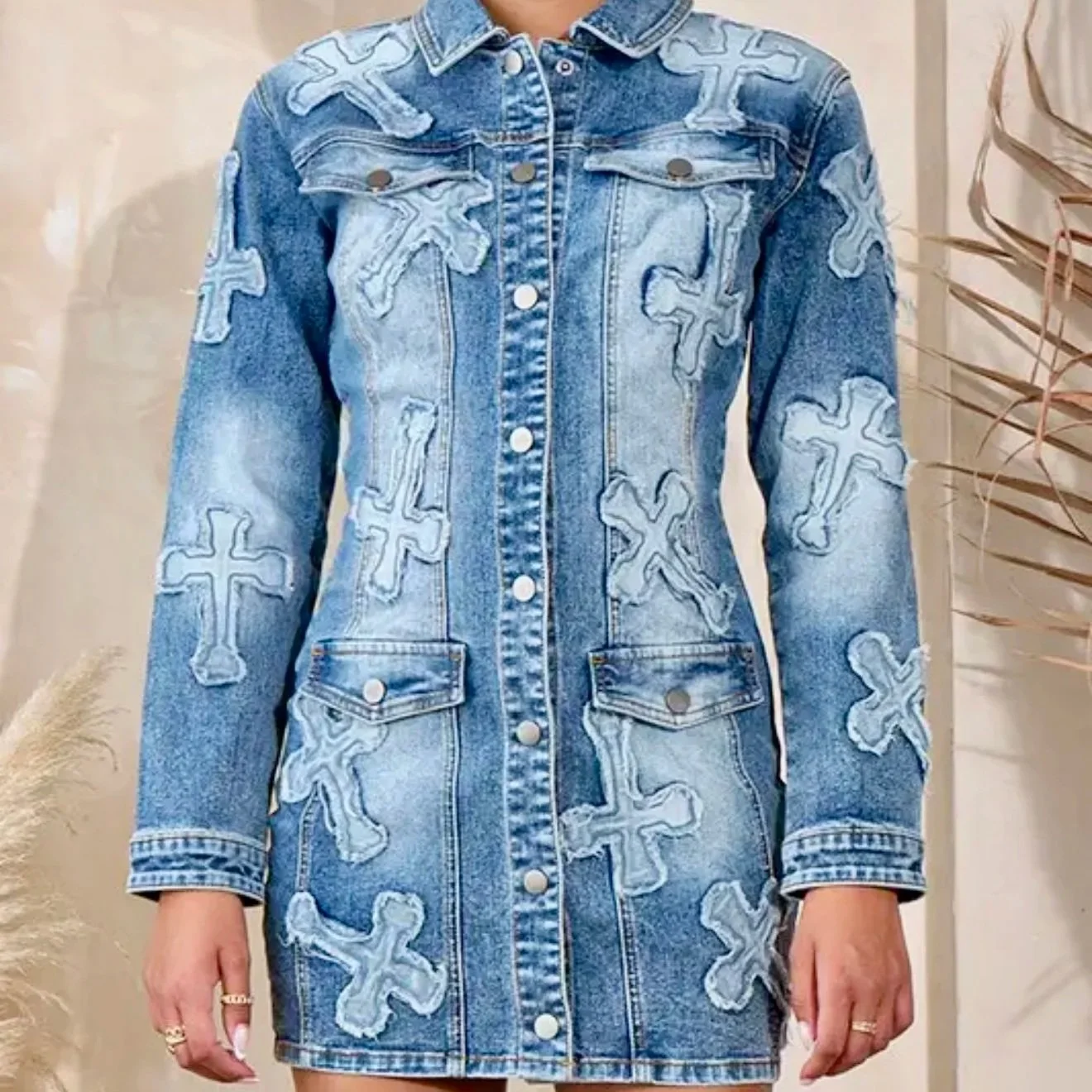Rehab Lab - Cross Stitch Distressed Denim Mini Dress