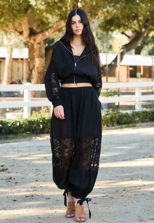 Lace Wind Breaker Jacket and Lace Balloon Pants Set