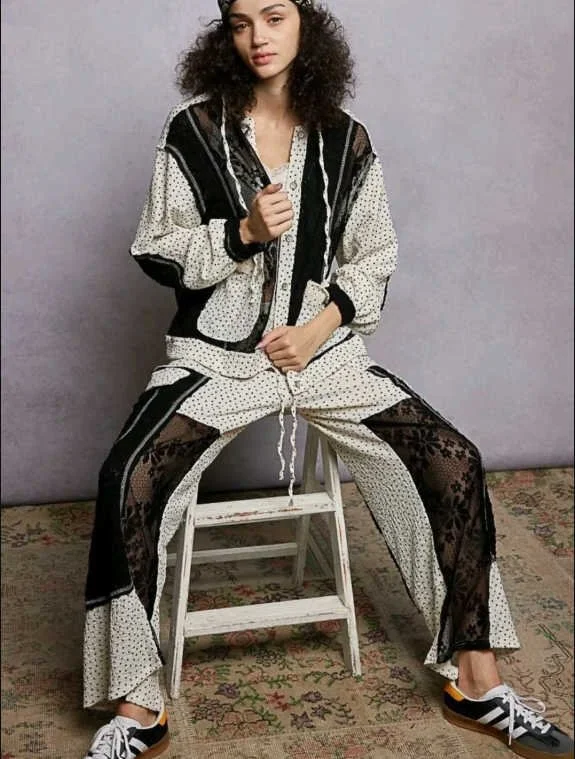 Floral See Through Lace Knit Pants