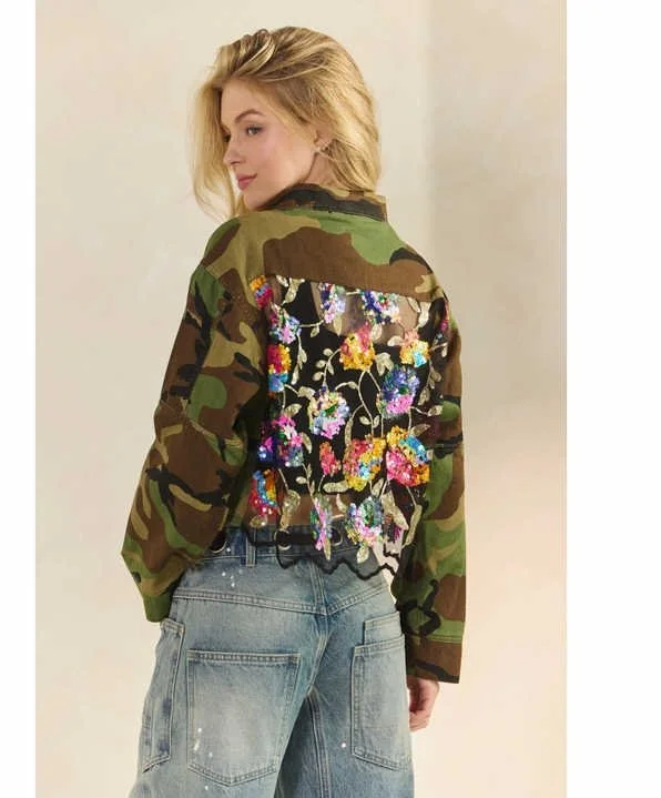 Camo Sequin Contrast Jacket