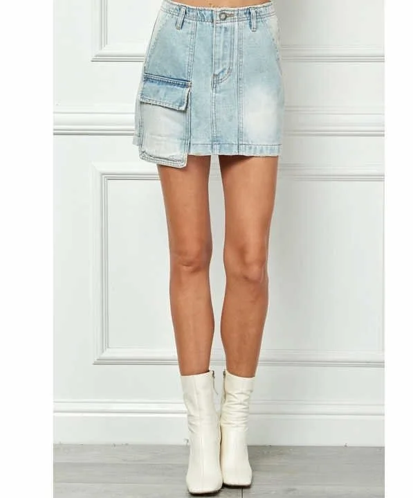 One Side Cargo Pocket Denim Mini Skirt