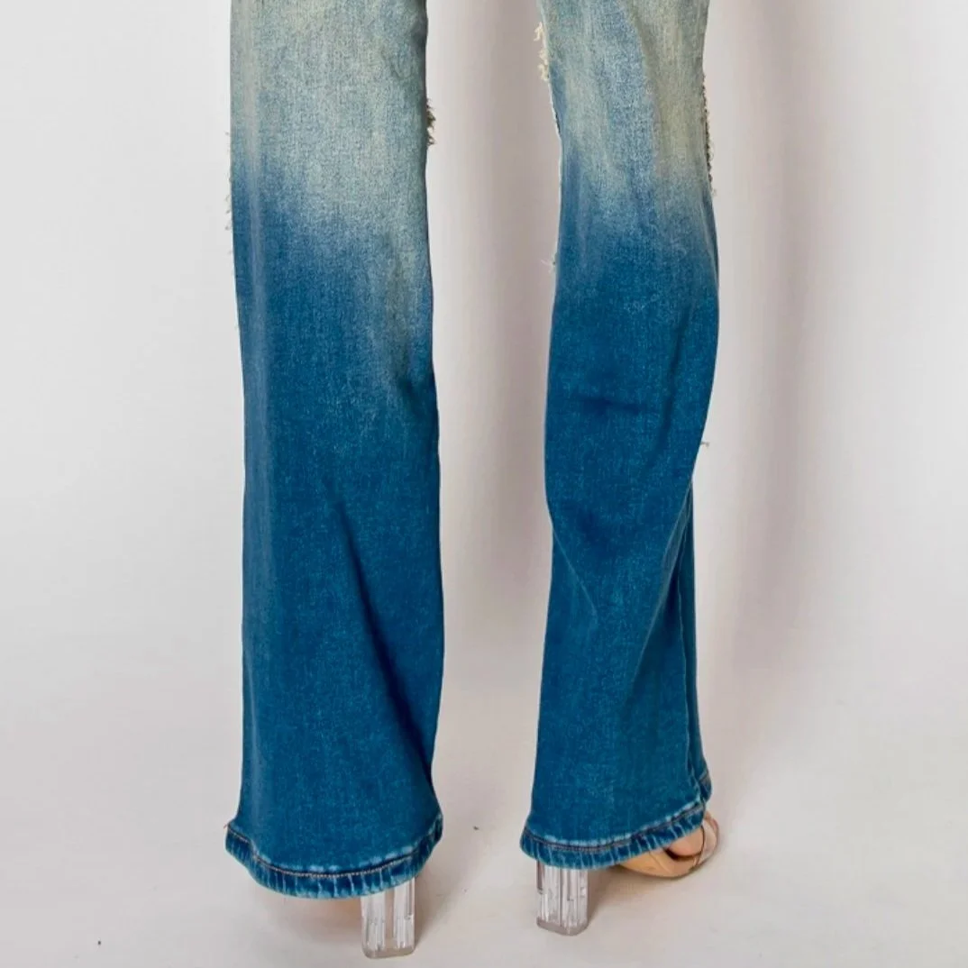 Nina Rossi Jeans - Embellished Nailhead Acid Wash Jeans
