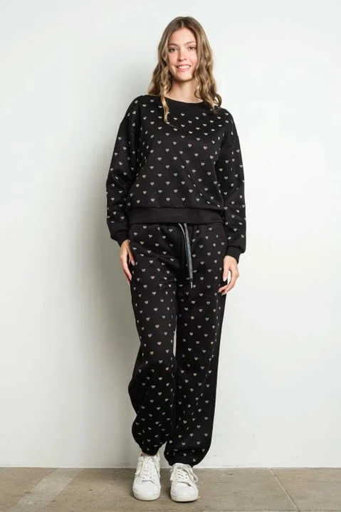 Rhinestone Hearts Joggers Set
