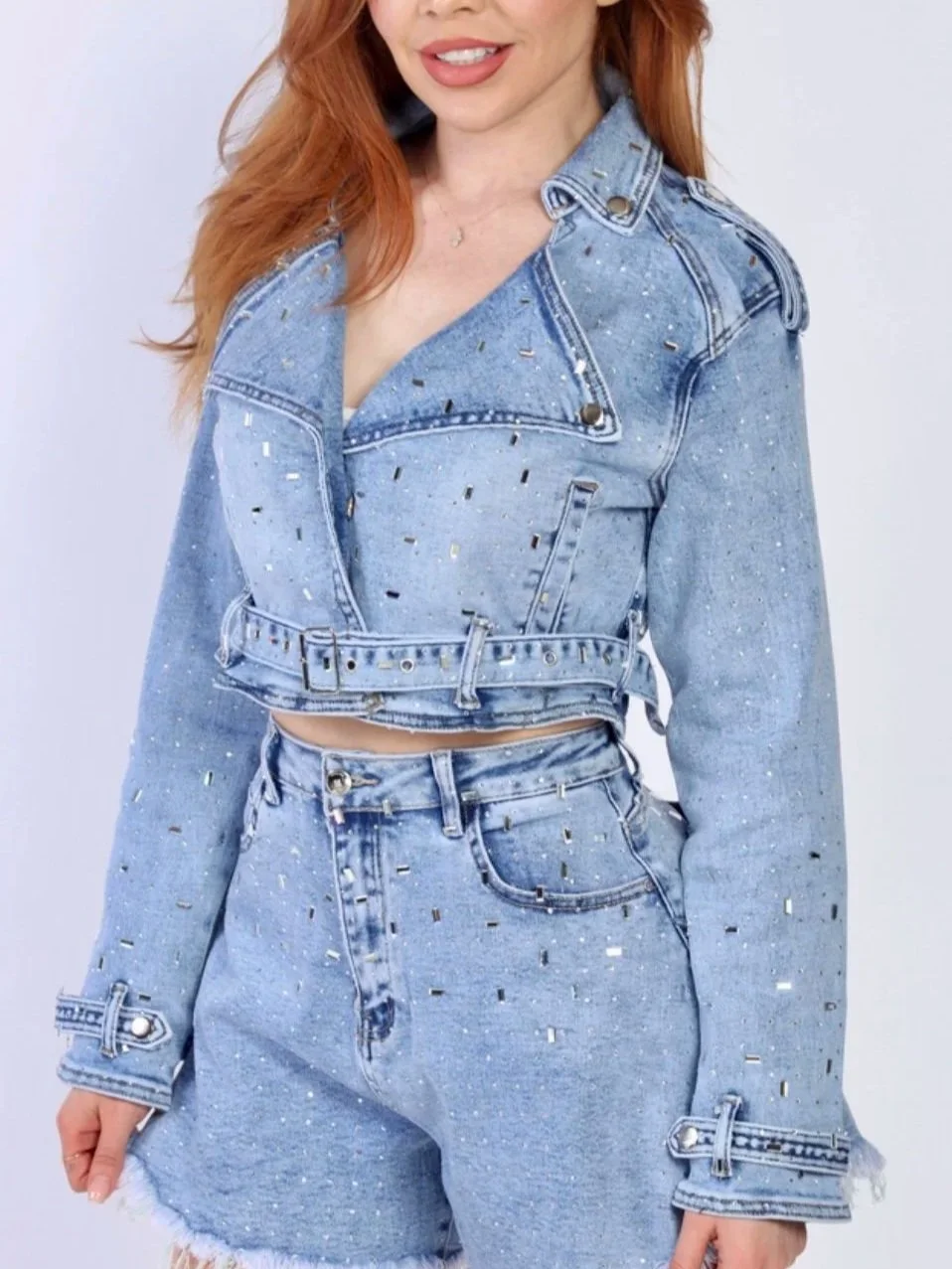 Nina Rossi Jeans - Acid Wash Embellished Jacket