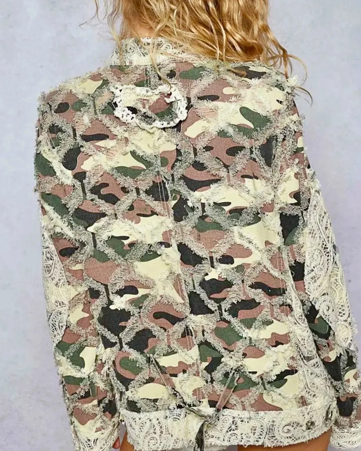 POL - Lace Trimmed Camo Motorcycle Jacket
