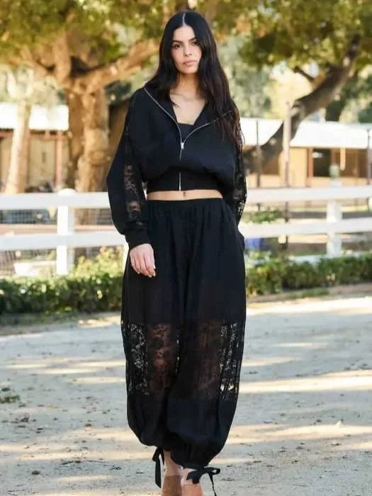 Vibrant M.I.U - Lace Wind Breaker Jacket and Lace Balloon Pants Set