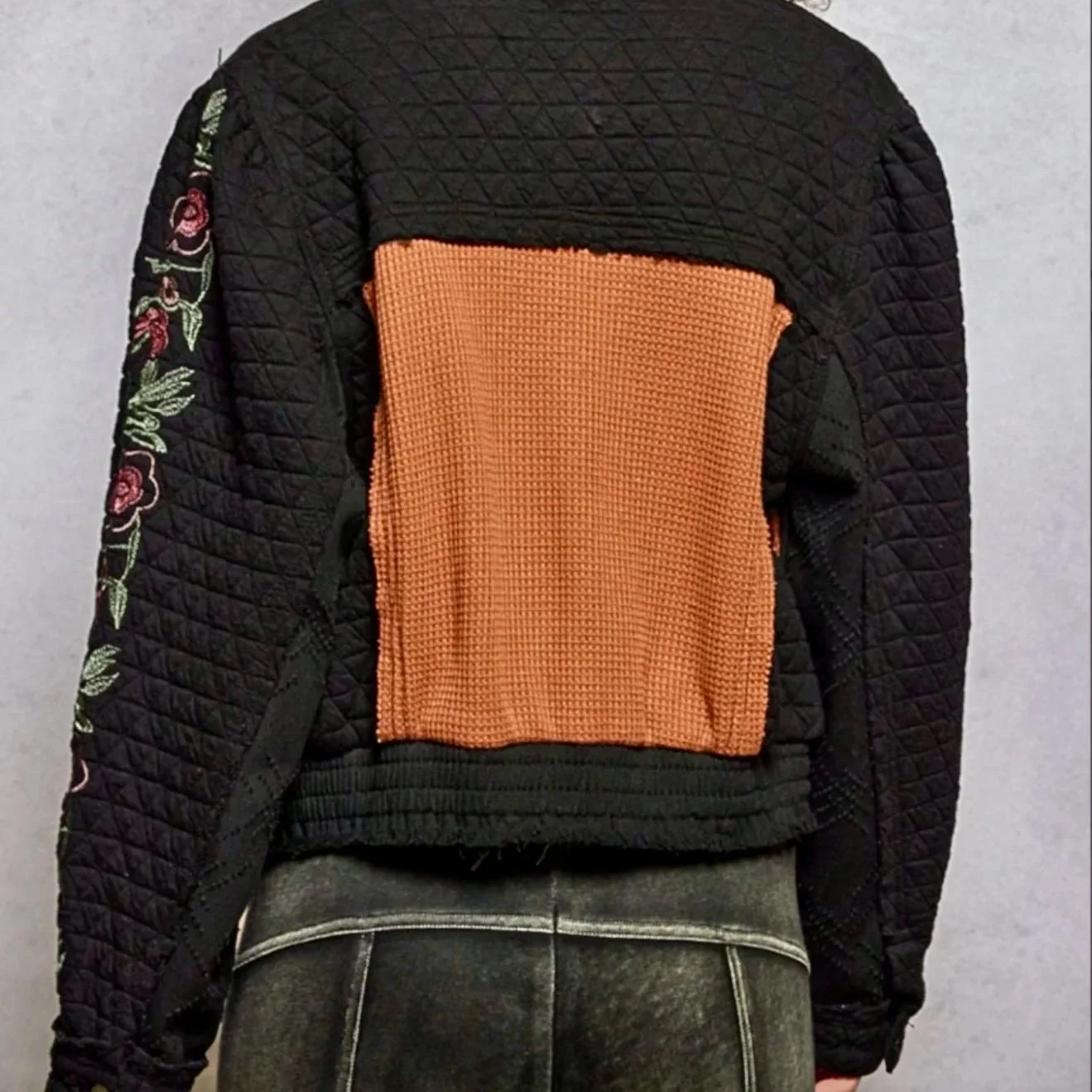 POL - Vintage Washed Embroidered Sleeve Quilted Jacket