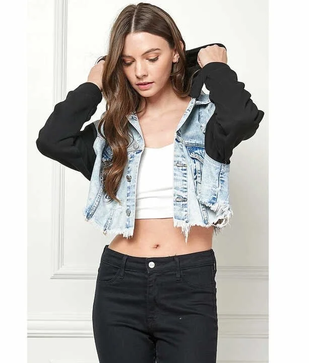 Contrast Cropped Denim Hood Jacket
