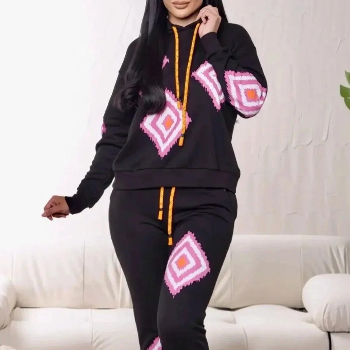 Balboa - Isabel Geometric Print Knit Hoodie and Jogger Set