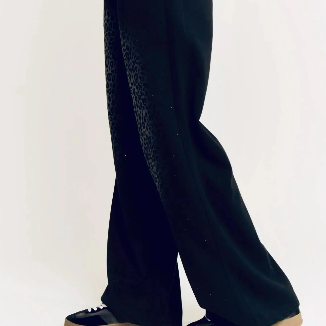 DAVI & DANI - Leopard Studded Ombre Knit Wide-Leg Pants