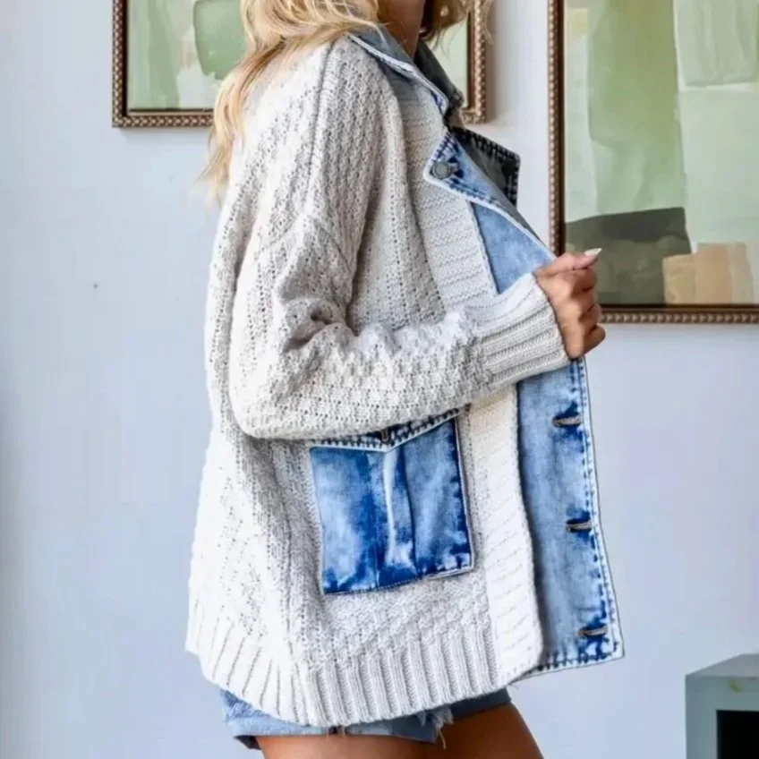 Veveret - Knit Body Denim Layered Jacket