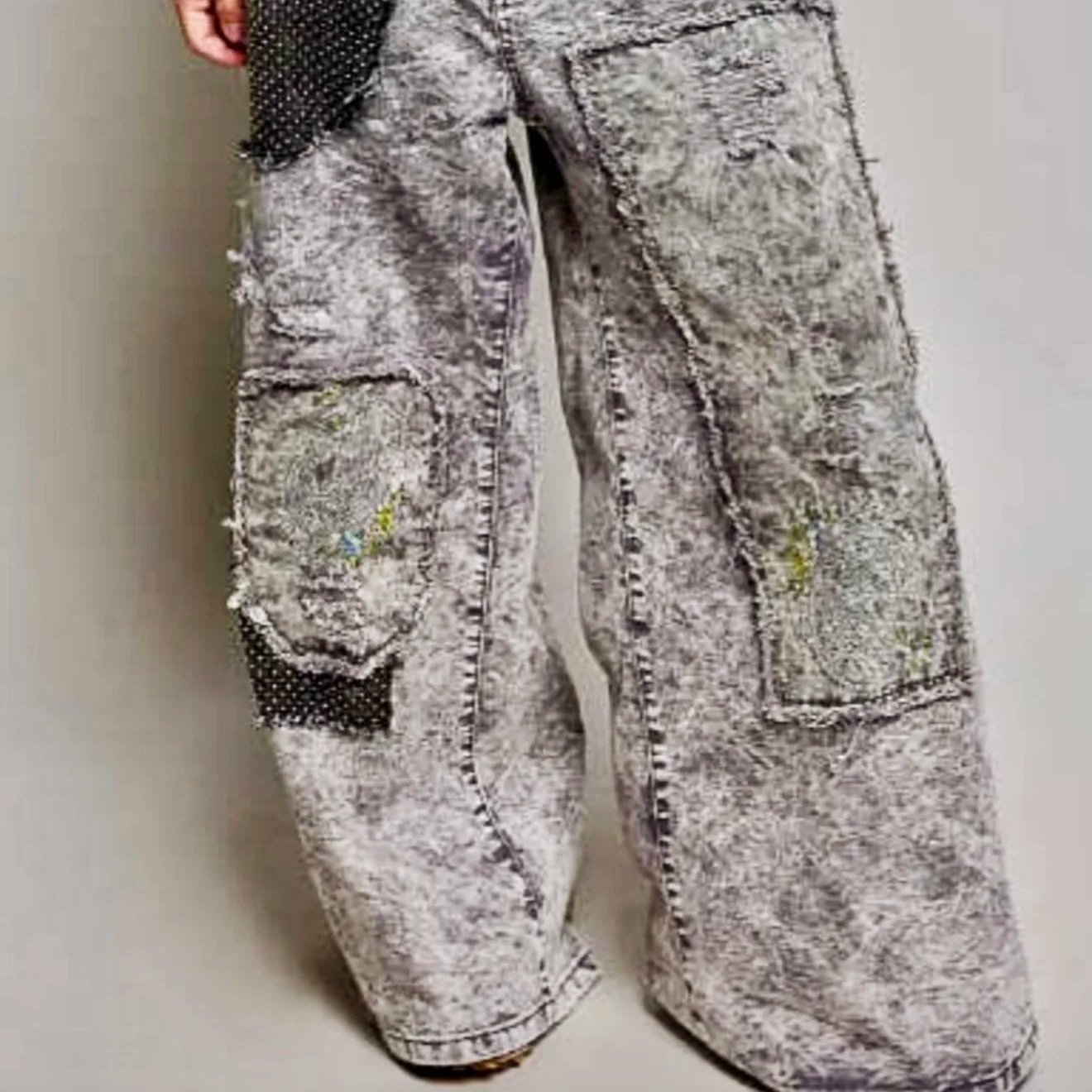 POL - Color Blocked Twill Back Elastic Band High Rise Wide Pants