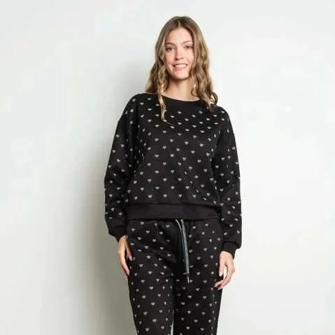 Kiwi - Rhinestone Hearts Elastic Waist Sweatpants Joggers