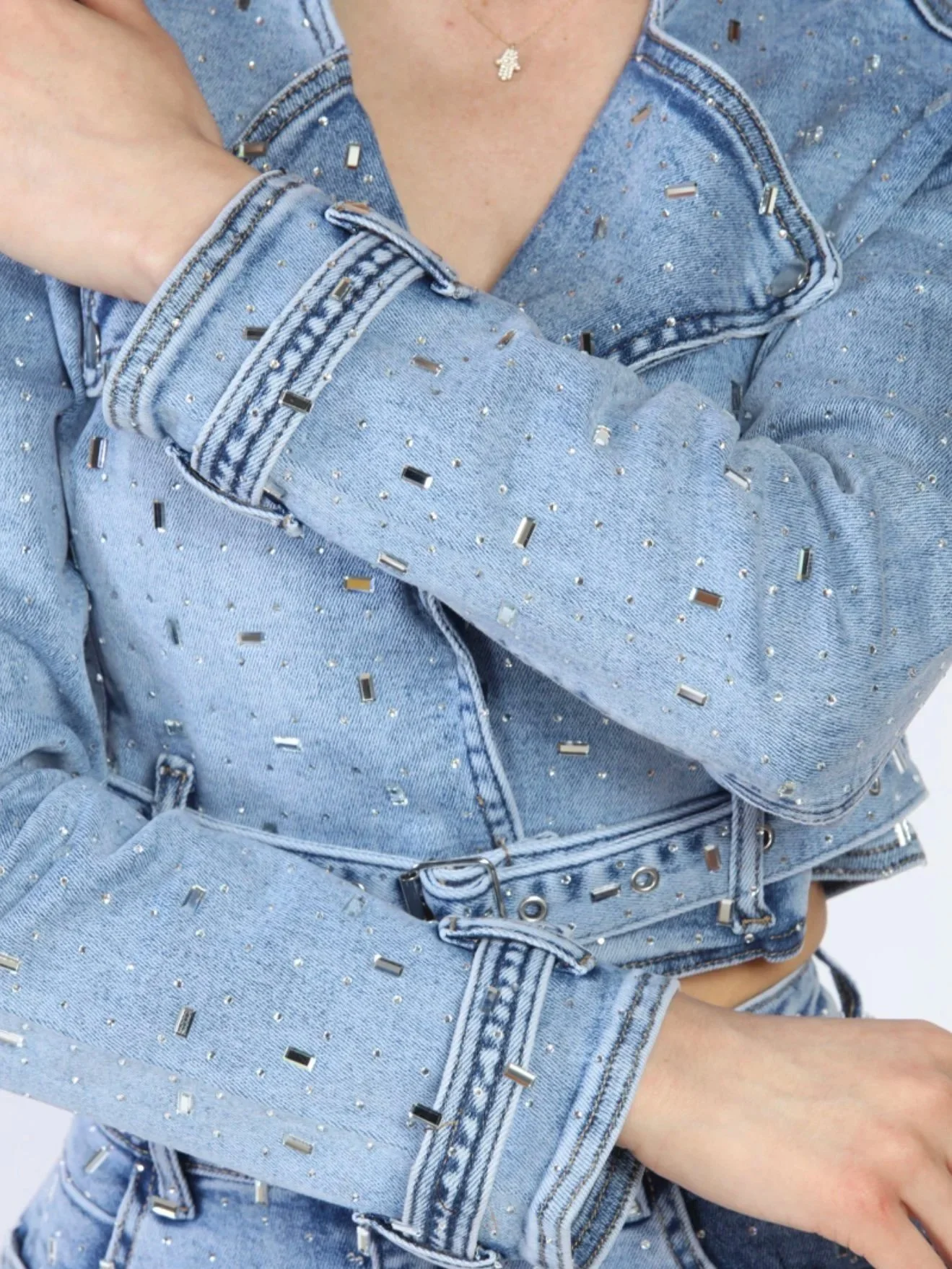 Nina Rossi Jeans - Acid Wash Embellished Jacket