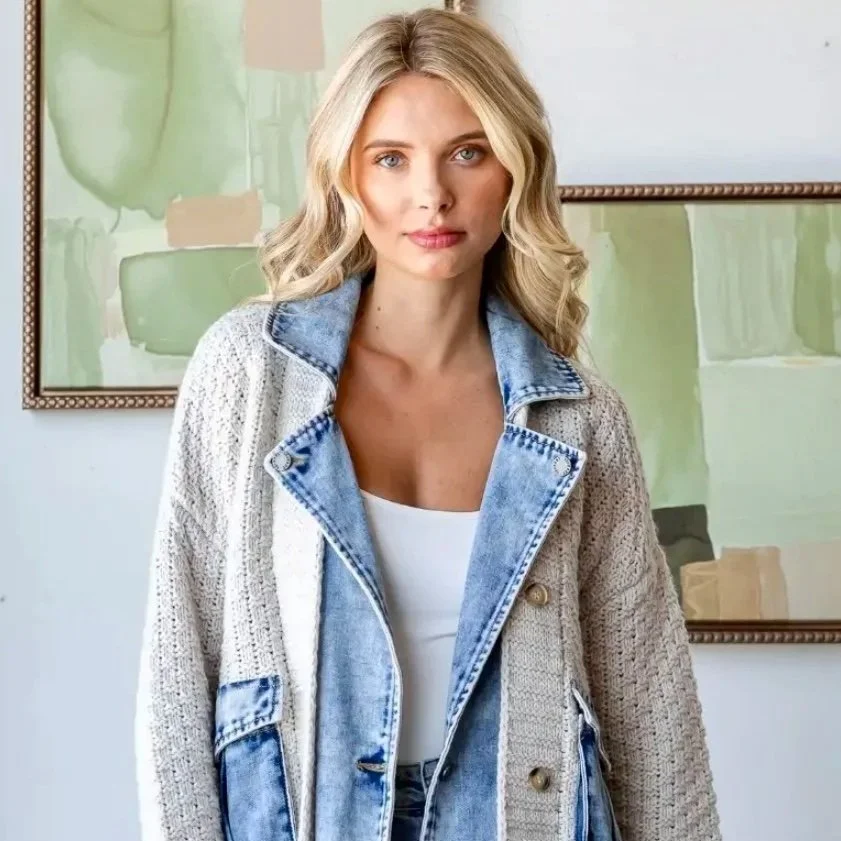 Veveret - Knit Body Denim Layered Jacket