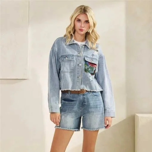Veveret - Sequin Garden Denim Jacket