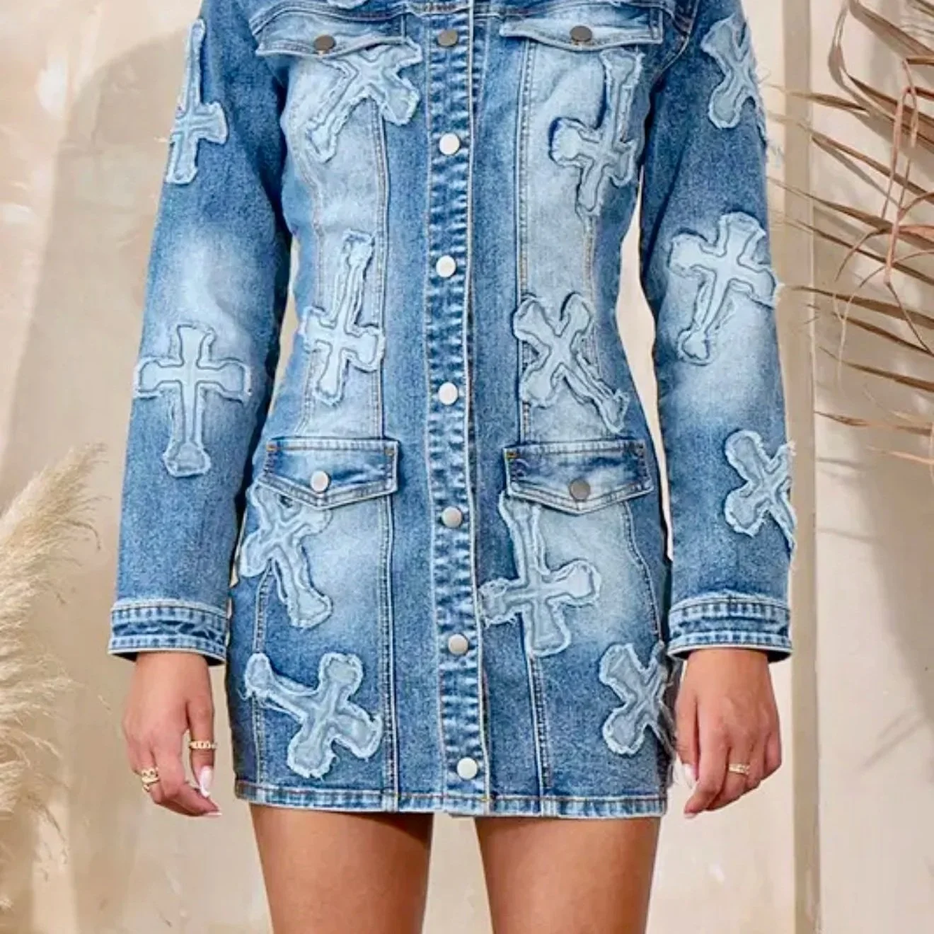Rehab Lab - Cross Stitch Distressed Denim Mini Dress
