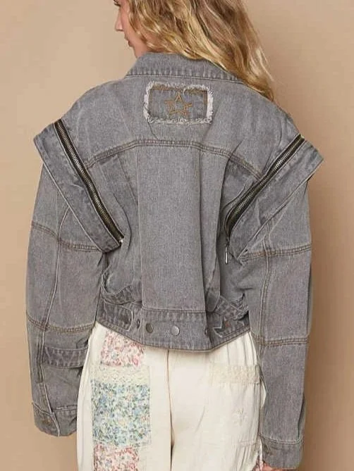 POL- Oversized denim jacket with zipper detail