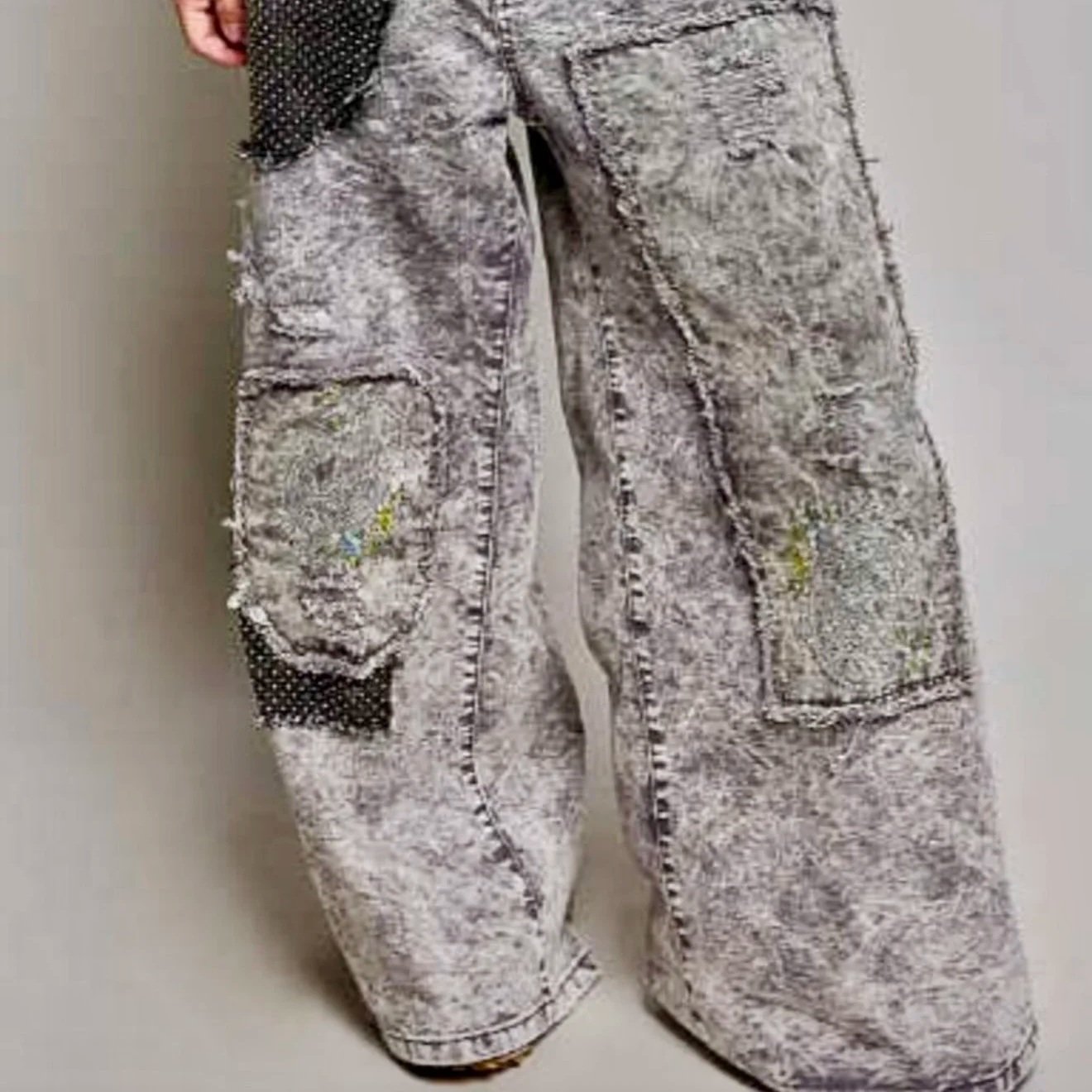 POL - Color Blocked Twill Back Elastic Band High Rise Wide Pants