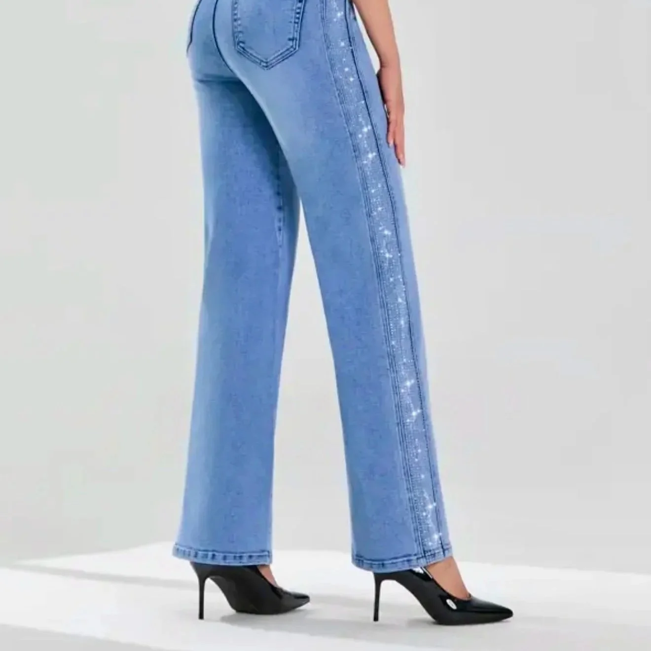 Nina Rossi Jeans - Stone Embellished Stripe Denim Jeans
