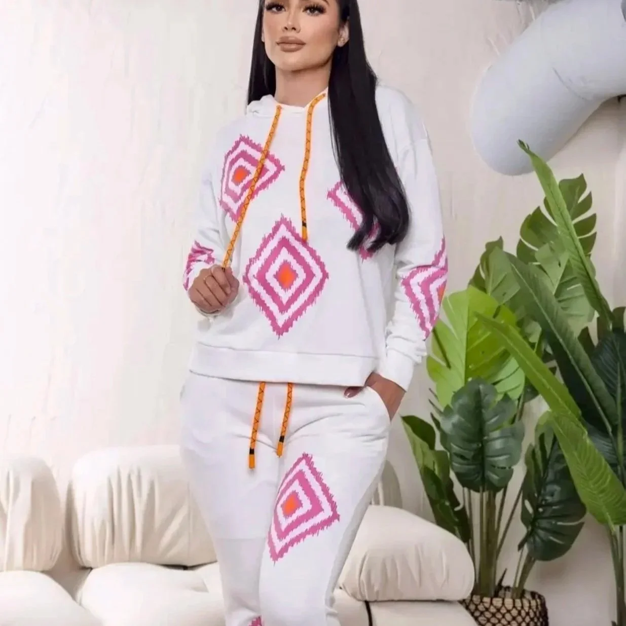 Balboa - Isabel Geometric Print Knit Hoodie and Jogger Set