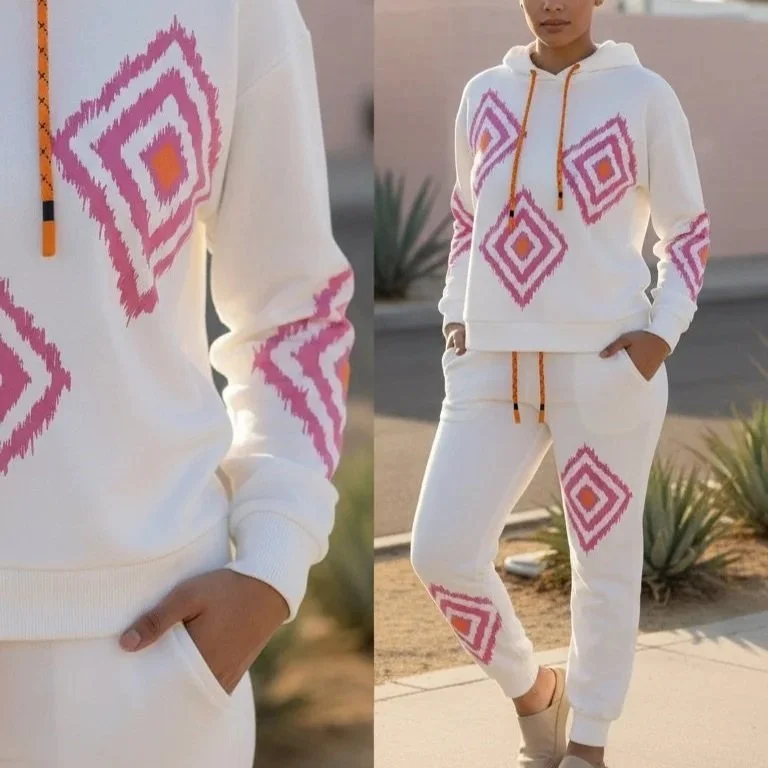Balboa - Isabel Geometric Print Knit Hoodie and Jogger Set