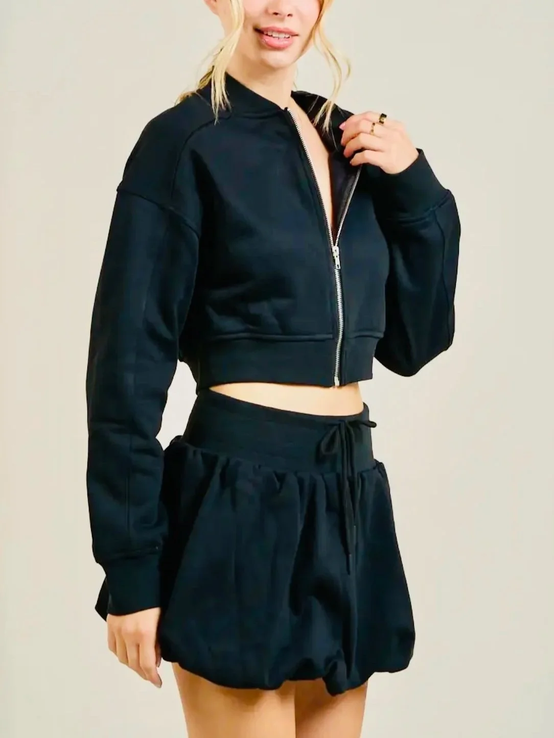 ANWND - Bubble Skirt & Cropped Zip-Up Set