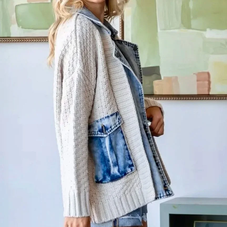 Veveret - Knit Body Denim Layered Jacket