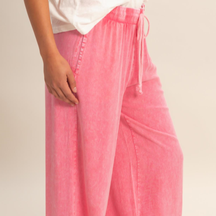 Mineral Wash Drawstring Wide Leg Pants - TAFFY PINK New With Tags Double Zero