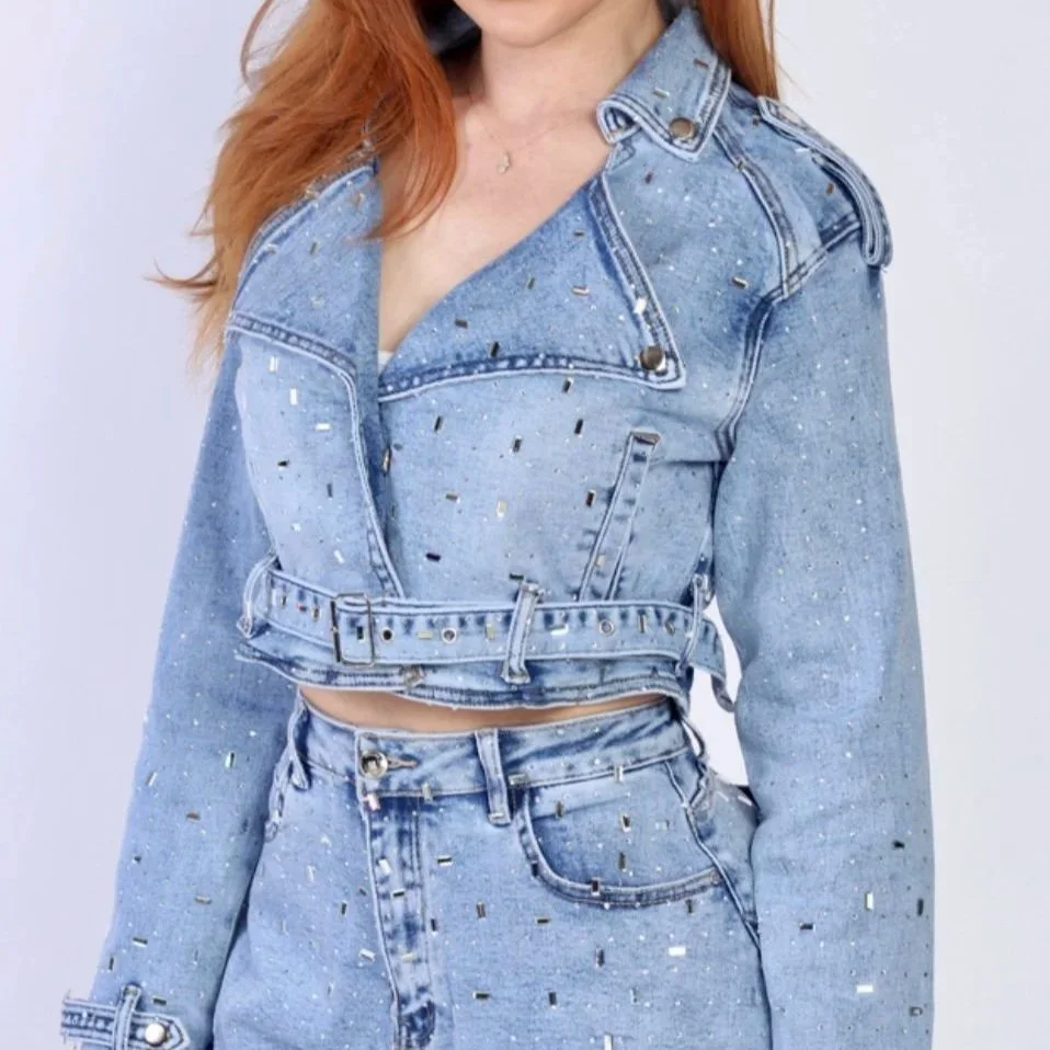 Nina Rossi Jeans - Acid Wash Embellished Jacket