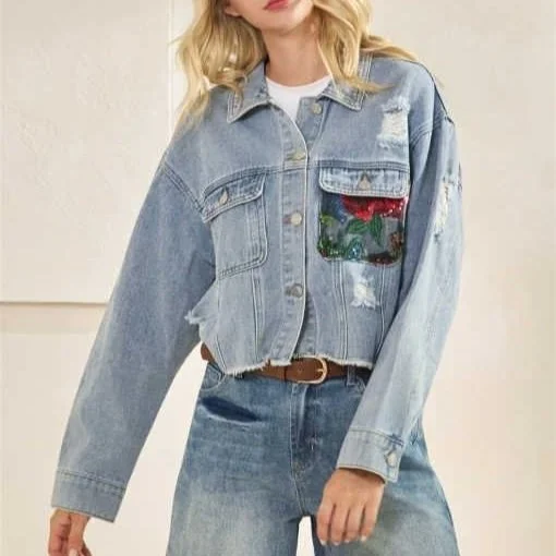 Veveret - Sequin Garden Denim Jacket