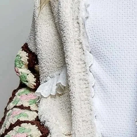 POL- Granny Square Crochet Sleeve Berber Knit Hooded Cardigan