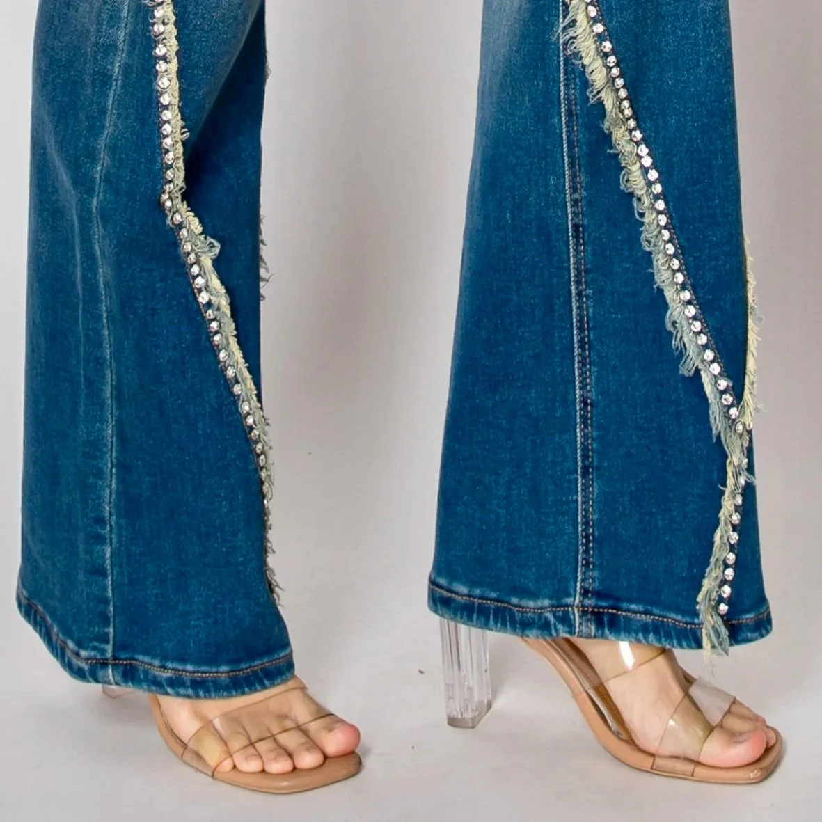 Nina Rossi Jeans - Embellished Nailhead Acid Wash Jeans