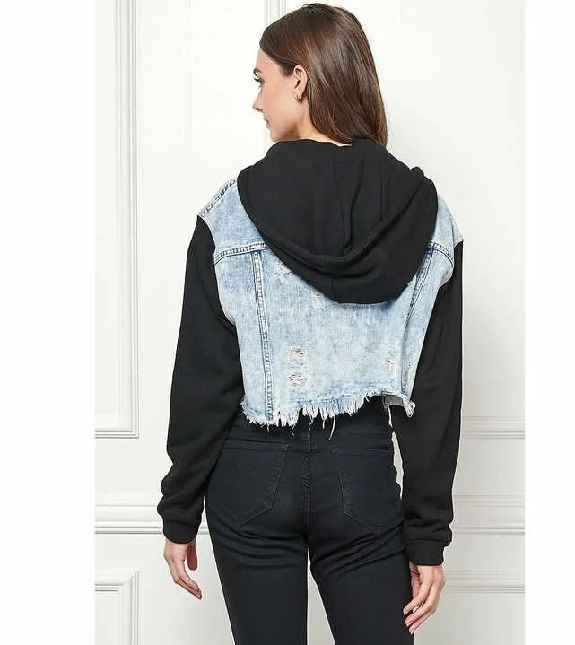 Contrast Cropped Denim Hood Jacket New With Tags Veveret