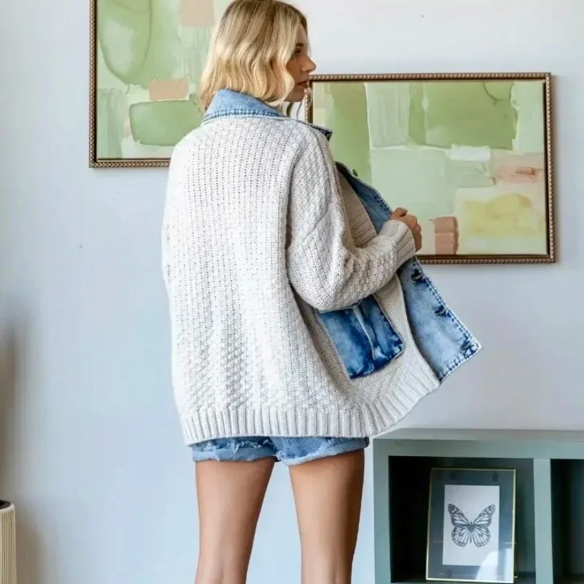 Veveret - Knit Body Denim Layered Jacket