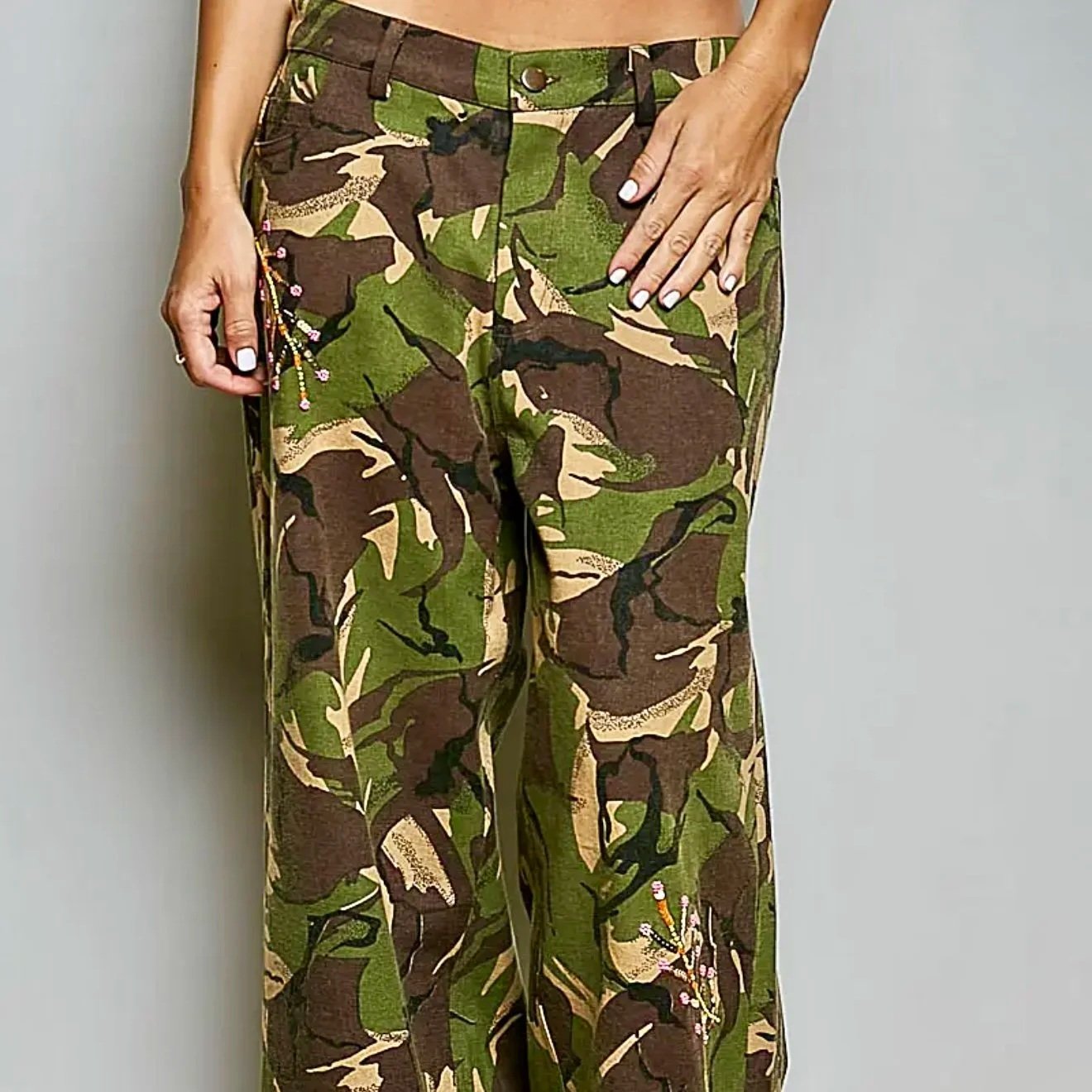 POL Floral Embroidered Woven Twill Jacket & Wide-Leg Pants