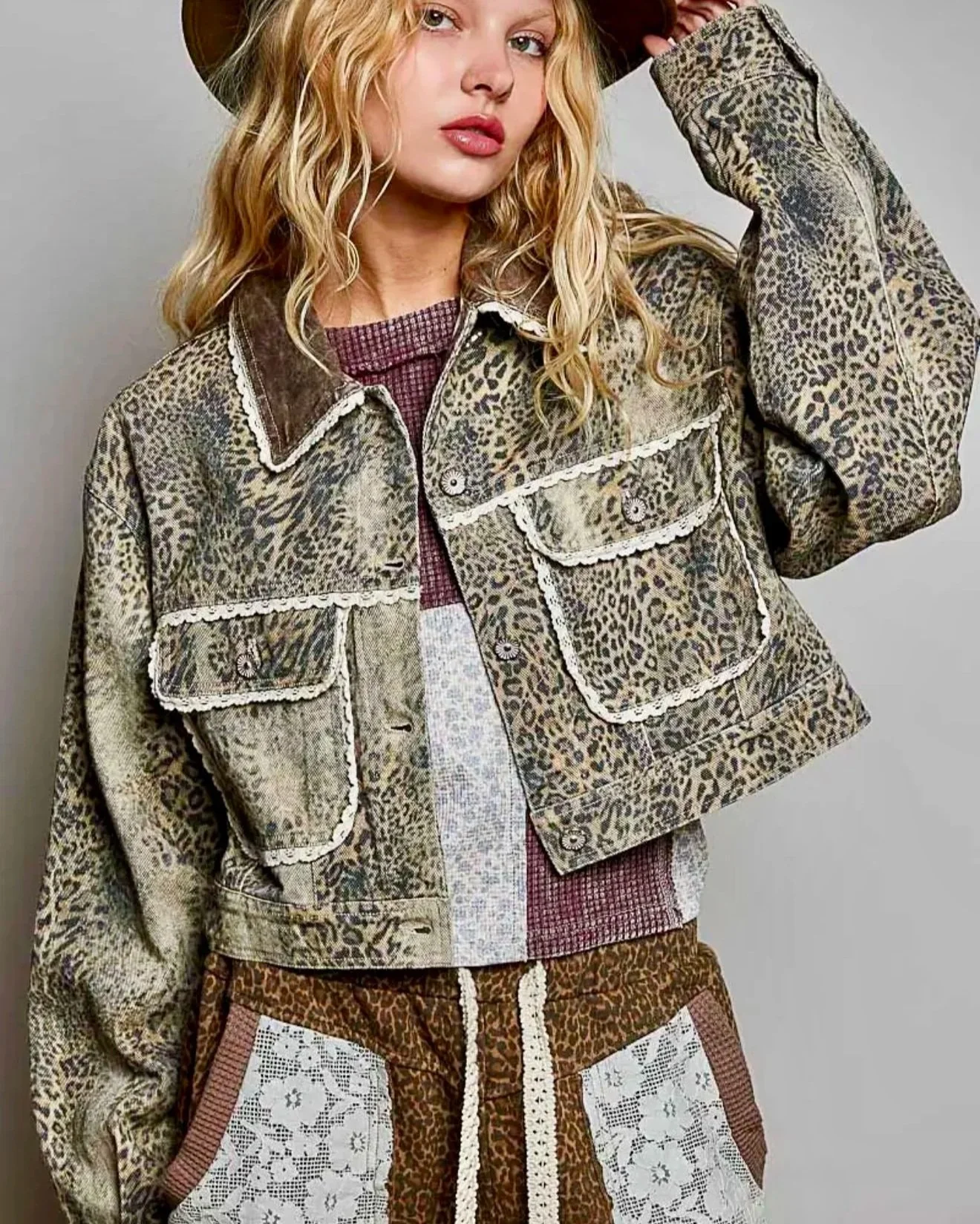 POL - CHOCO LEOPARD WOVEN JACKET