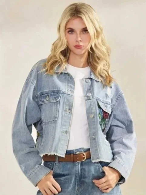 Veveret - Sequin Garden Denim Jacket