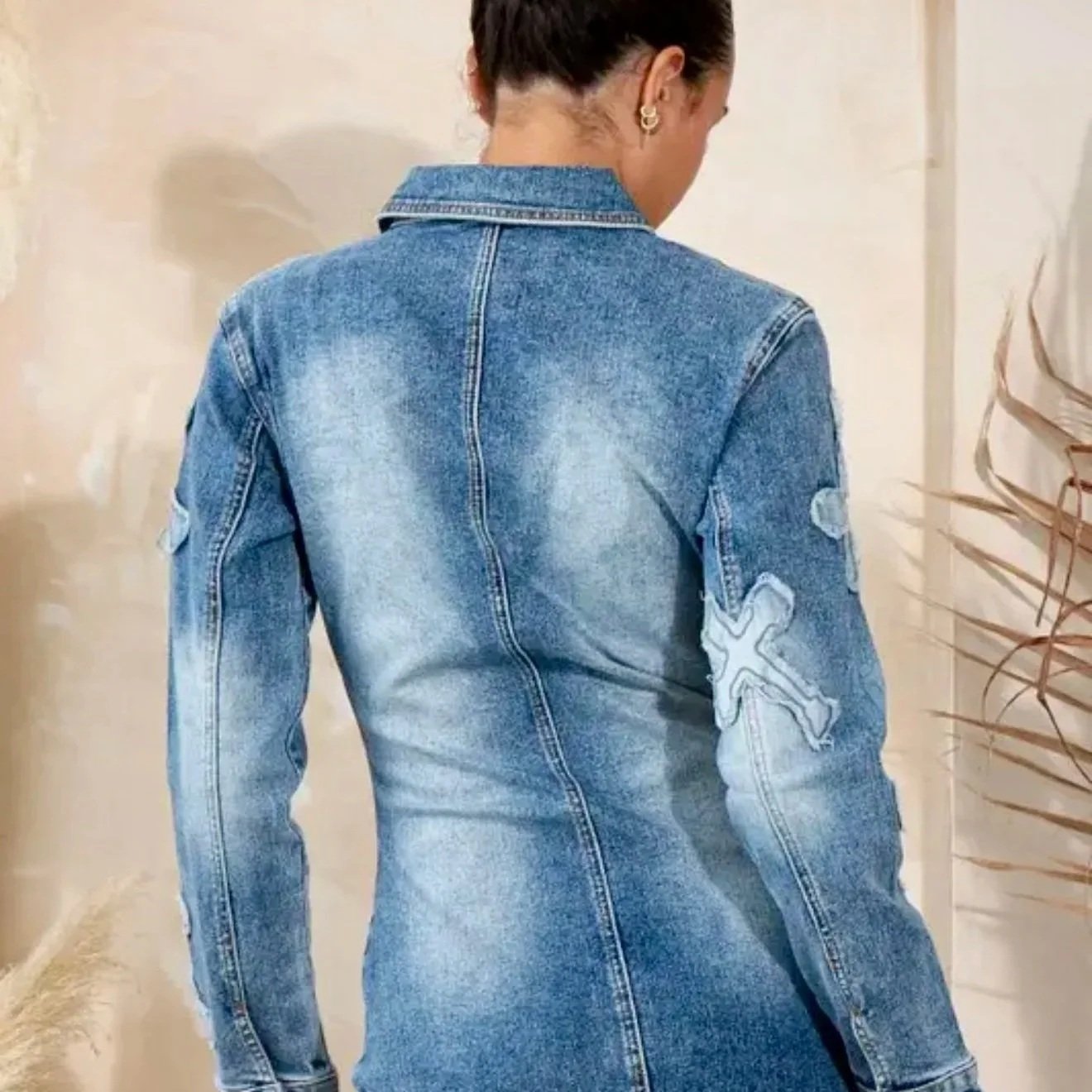 Rehab Lab - Cross Stitch Distressed Denim Mini Dress