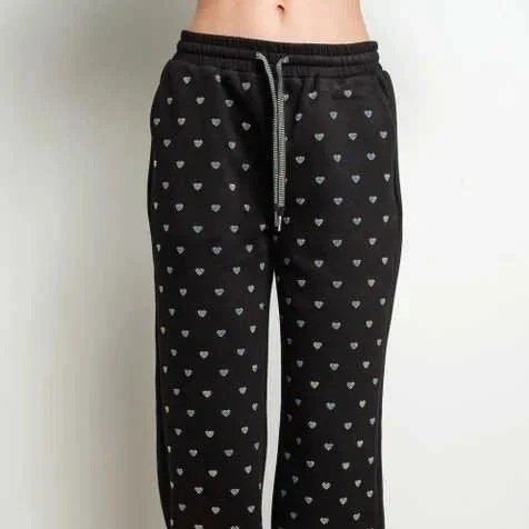 Kiwi - Rhinestone Hearts Elastic Waist Sweatpants Joggers