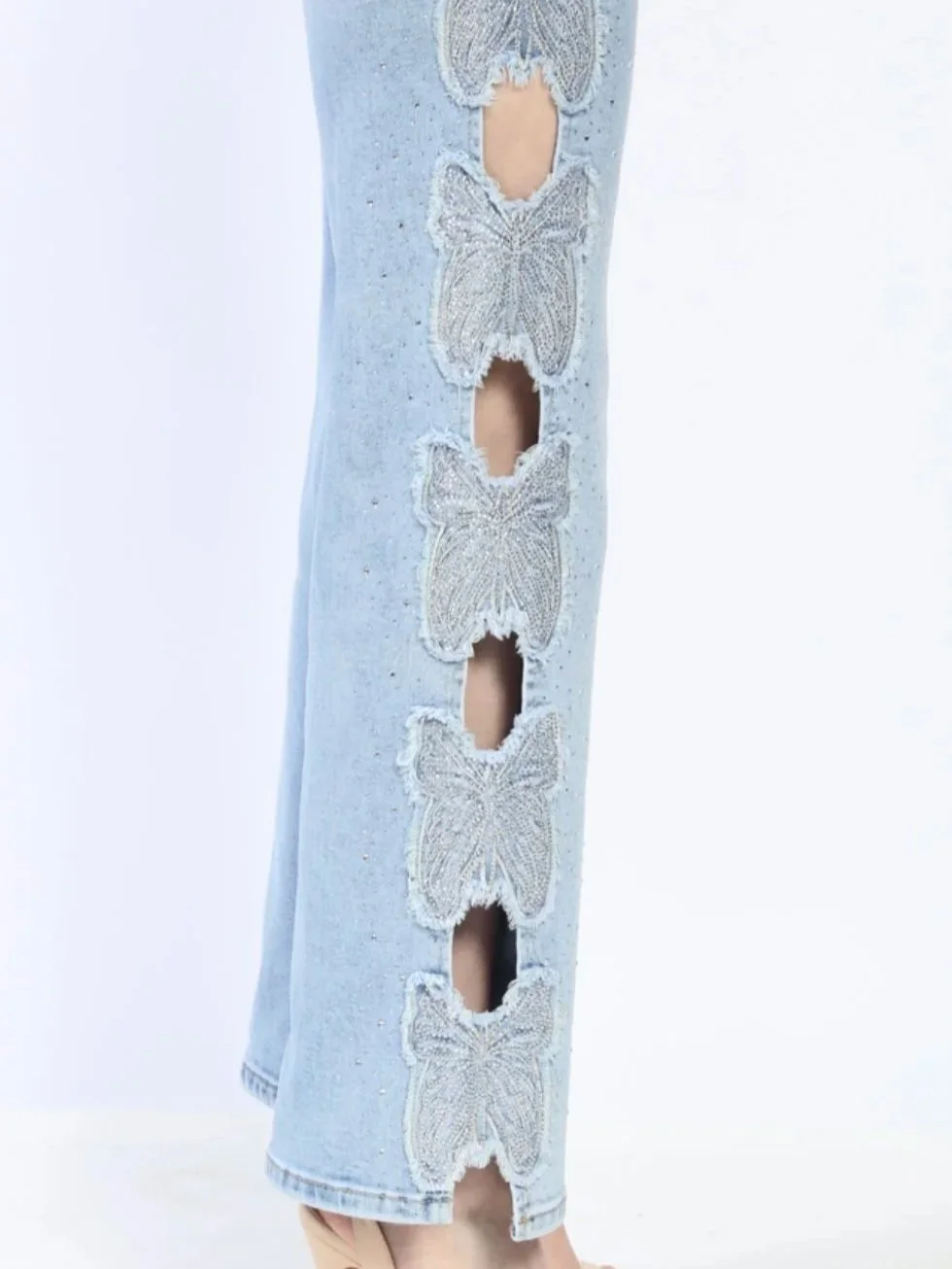 Nina Rossi Jeans - Butterfly Embellished Denim Jeans