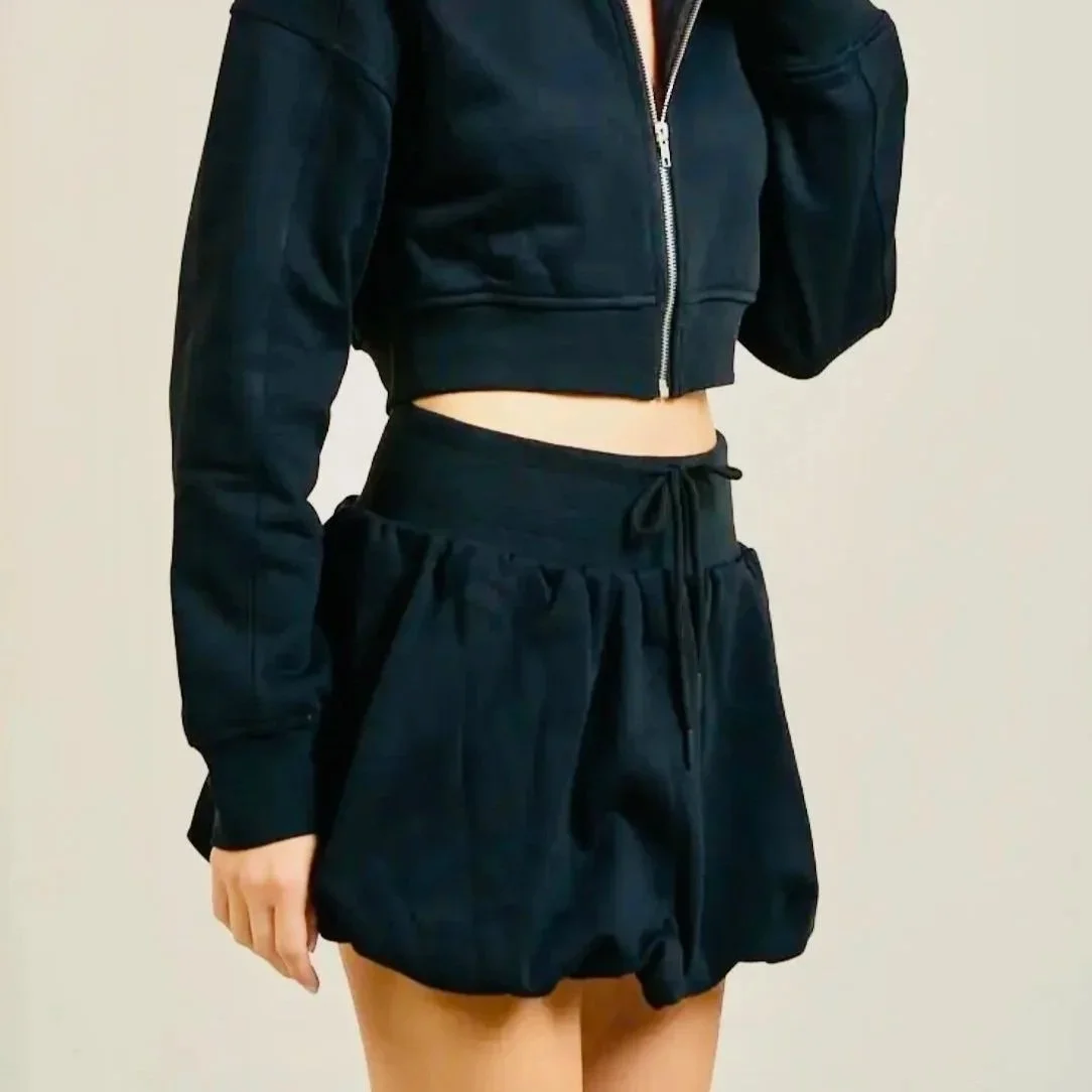 ANWND - Bubble Skirt & Cropped Zip-Up Set