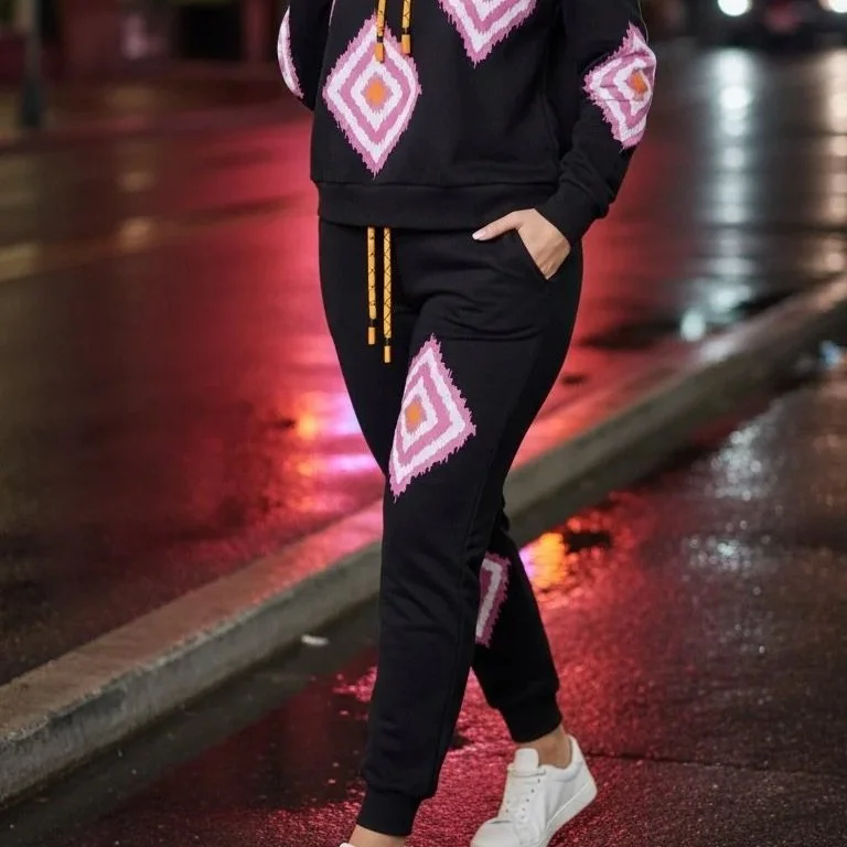 Balboa - Isabel Geometric Print Knit Hoodie and Jogger Set
